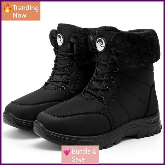 Warm Fur Lined Waterproof Anti Slip Mid Calf Snow Boots Women's Winter Shoes